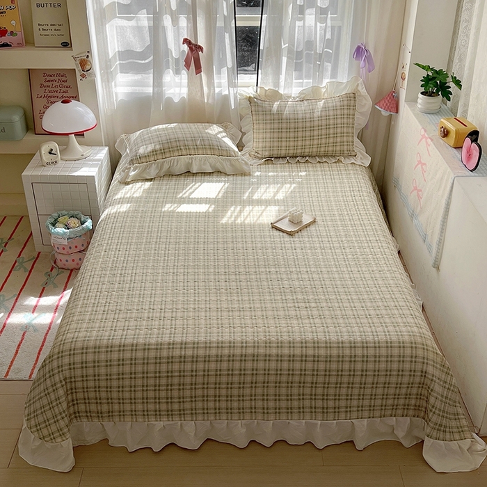 91家纺网 家纺一手货源 找家纺 美梦家纺2025新款皱皱纱花边被套床盖四件套 松野