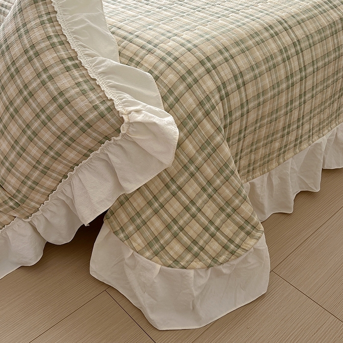 91家纺网 家纺一手货源 找家纺 美梦家纺2025新款皱皱纱花边被套床盖四件套 松野