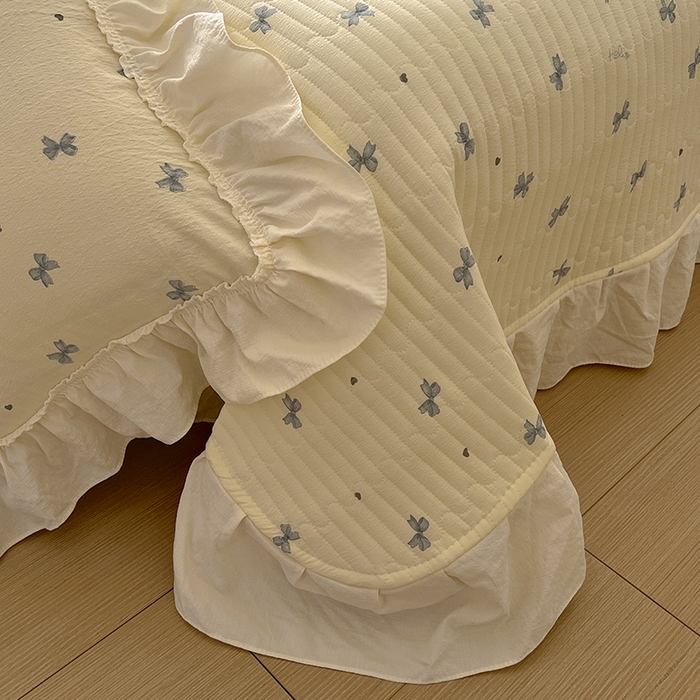 91家纺网 家纺一手货源 找家纺 美梦家纺2025新款皱皱纱花边被套床盖四件套 相思兰