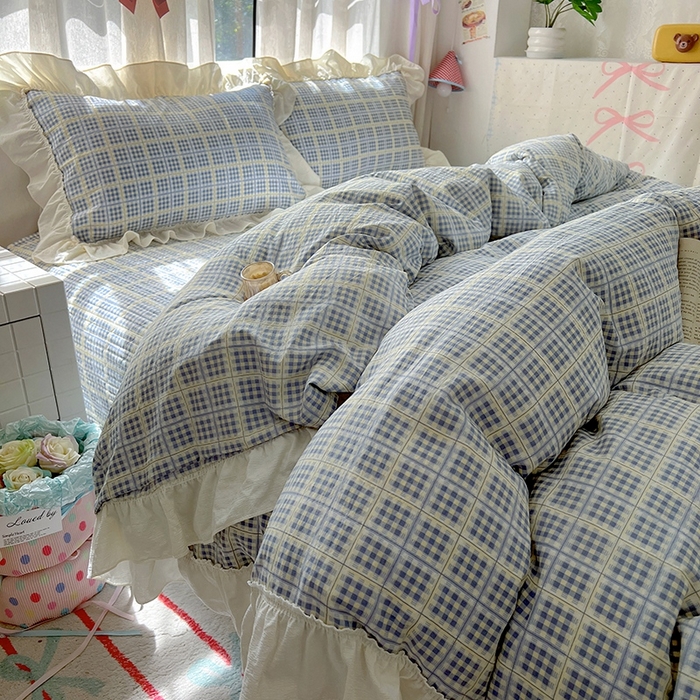 91家纺网 家纺一手货源 找家纺 美梦家纺2025新款皱皱纱花边被套床盖四件套 银河