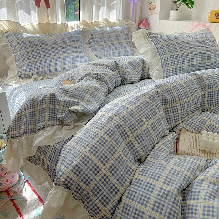 91家纺网 家纺一手货源 找家纺 美梦家纺2025新款皱皱纱花边被套床盖四件套 银河