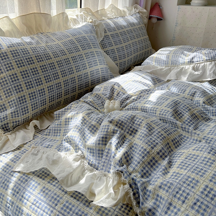 91家纺网 家纺一手货源 找家纺 美梦家纺2025新款皱皱纱花边被套床盖四件套 银河