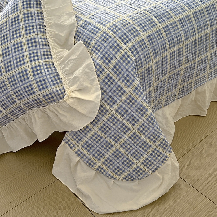 91家纺网 家纺一手货源 找家纺 美梦家纺2025新款皱皱纱花边被套床盖四件套 银河