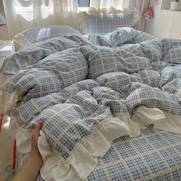 美梦家纺2025新款皱皱纱花边被套床盖四件套 银河