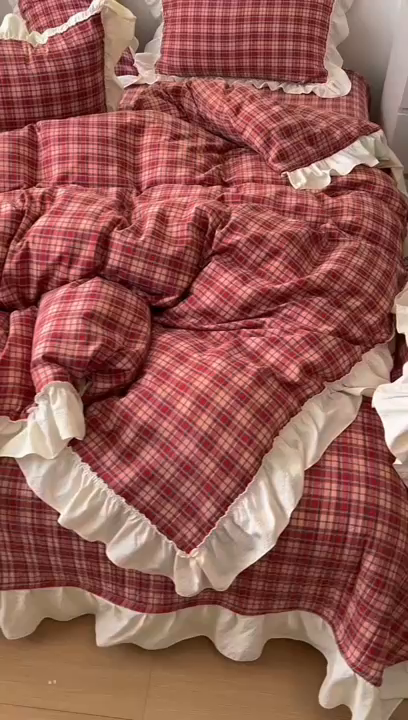 91家纺网 家纺一手货源 找家纺 美梦家纺2025新款皱皱纱花边被套床盖四件套 圣诞树