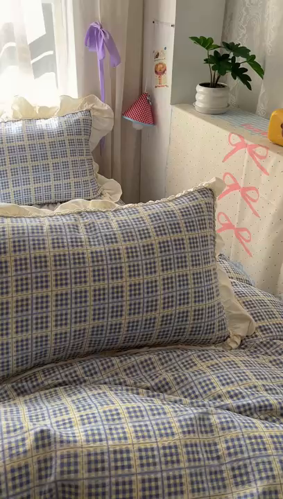 91家纺网 家纺一手货源 找家纺 美梦家纺2025新款皱皱纱花边被套床盖四件套 银河