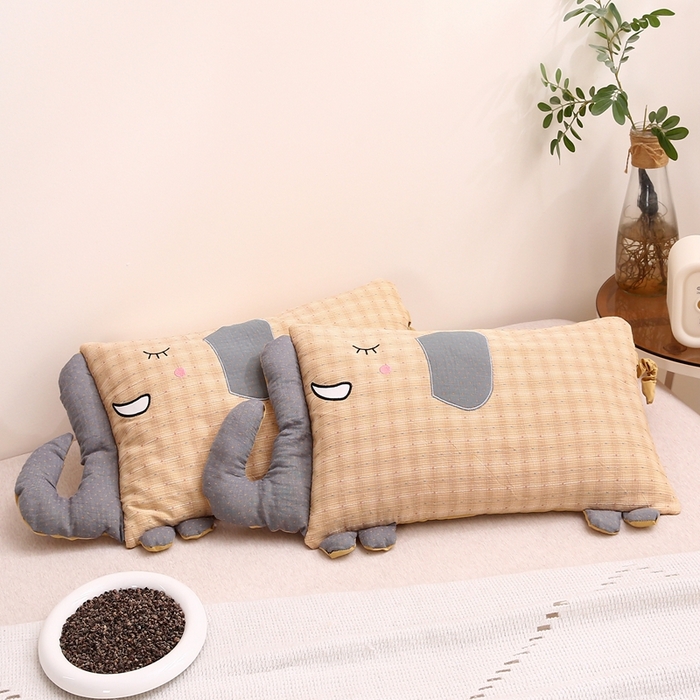 珍贝2025新款全棉水洗棉儿童学生枕荞麦枕 酣睡象-黄色30*35一只