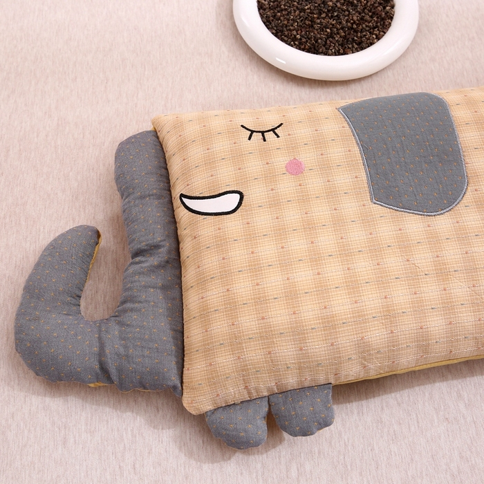 91家纺网 家纺一手货源 找家纺 珍贝2025新款全棉水洗棉儿童学生枕荞麦枕 酣睡象-黄色30*35一只