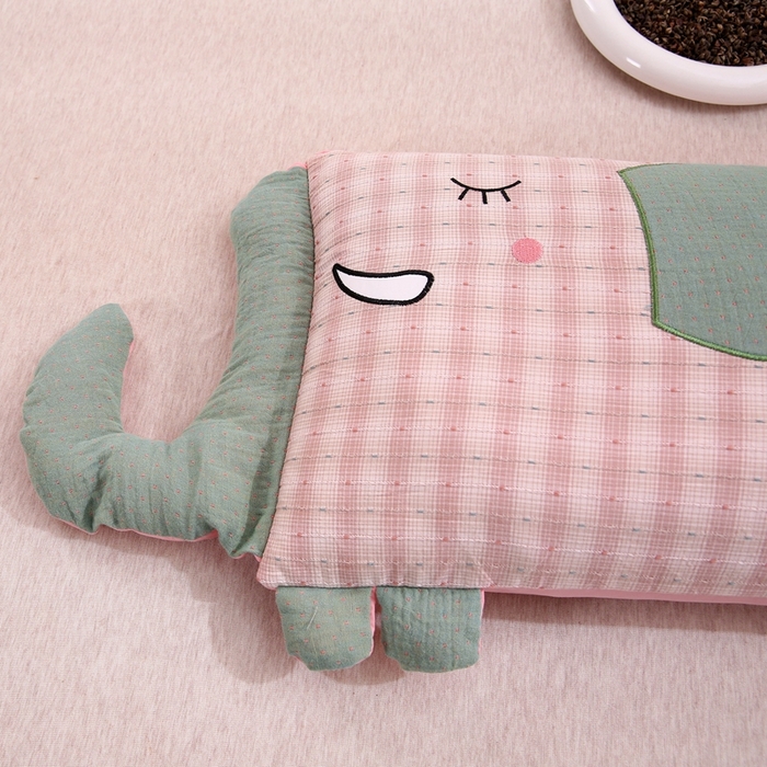 91家纺网 家纺一手货源 找家纺 珍贝2025新款全棉水洗棉儿童学生枕荞麦枕 酣睡象-粉色30*35一对