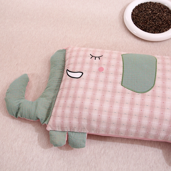 91家纺网 家纺一手货源 找家纺 珍贝2025新款全棉水洗棉儿童学生枕荞麦枕 酣睡象-粉色30*35一对