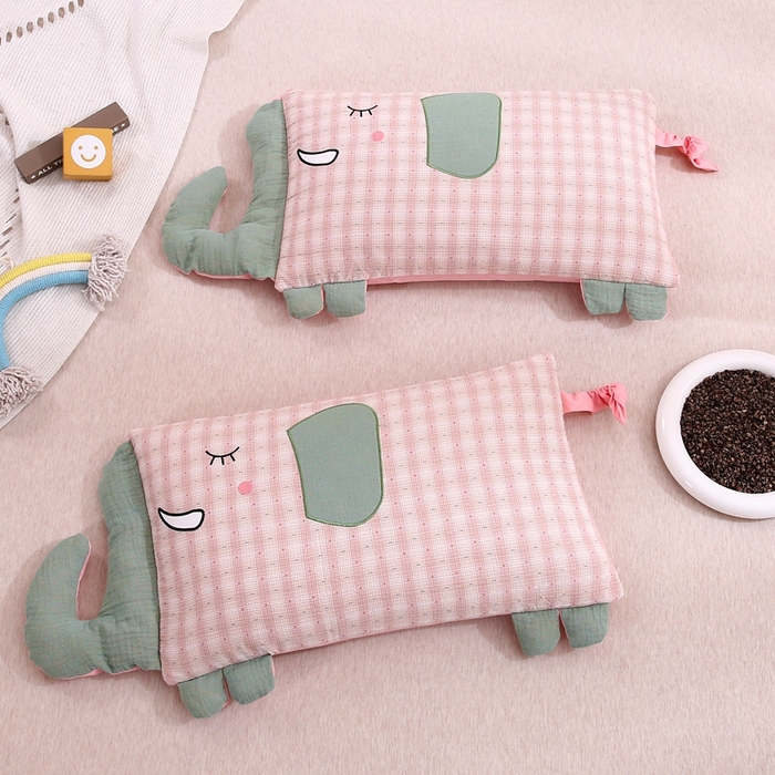 91家纺网 家纺一手货源 找家纺 珍贝2025新款全棉水洗棉儿童学生枕荞麦枕 酣睡象-粉色30*35一对