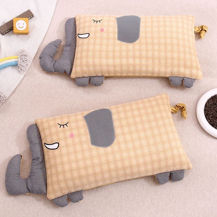 91家纺网 家纺一手货源 找家纺 珍贝2025新款全棉水洗棉儿童学生枕荞麦枕 酣睡象-黄色30*35一对