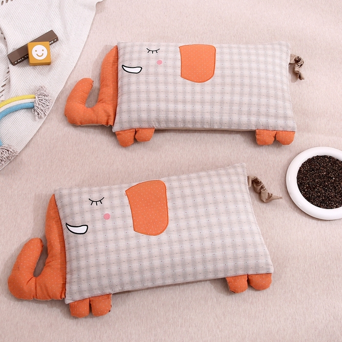 91家纺网 家纺一手货源 找家纺 珍贝2025新款全棉水洗棉儿童学生枕荞麦枕 酣睡象-灰色30*35一对