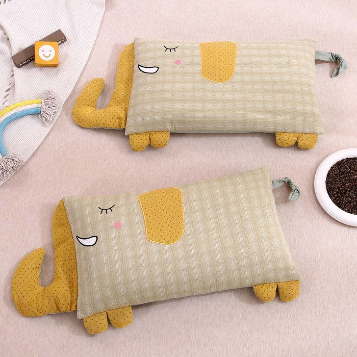 91家纺网 家纺一手货源 找家纺 珍贝2025新款全棉水洗棉儿童学生枕荞麦枕 酣睡象-绿色30*35一对