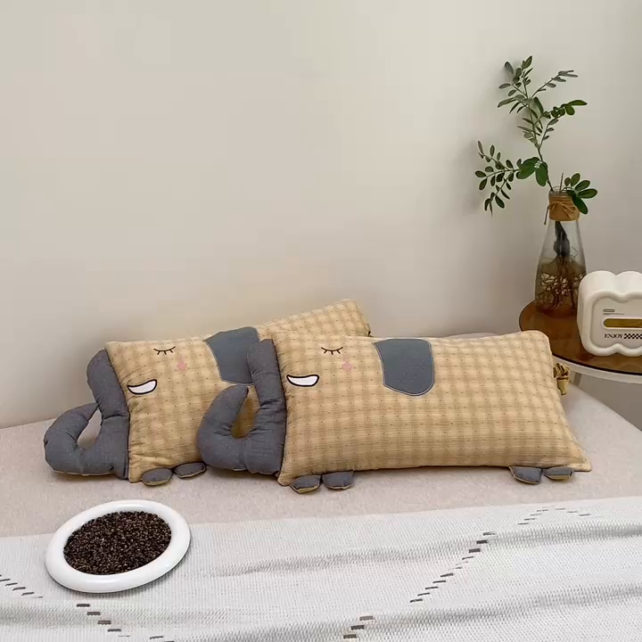 91家纺网 家纺一手货源 找家纺 珍贝2025新款全棉水洗棉儿童学生枕荞麦枕 酣睡象-黄色30*35一只