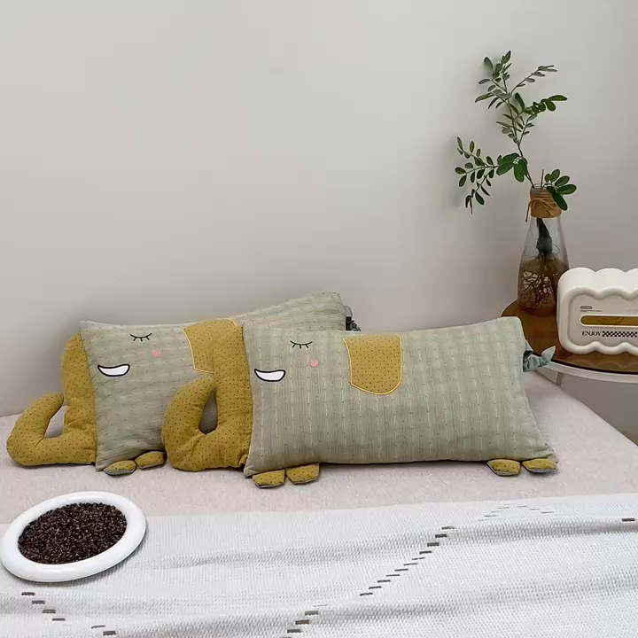 91家纺网 家纺一手货源 找家纺 珍贝2025新款全棉水洗棉儿童学生枕荞麦枕 酣睡象-绿色30*35一只