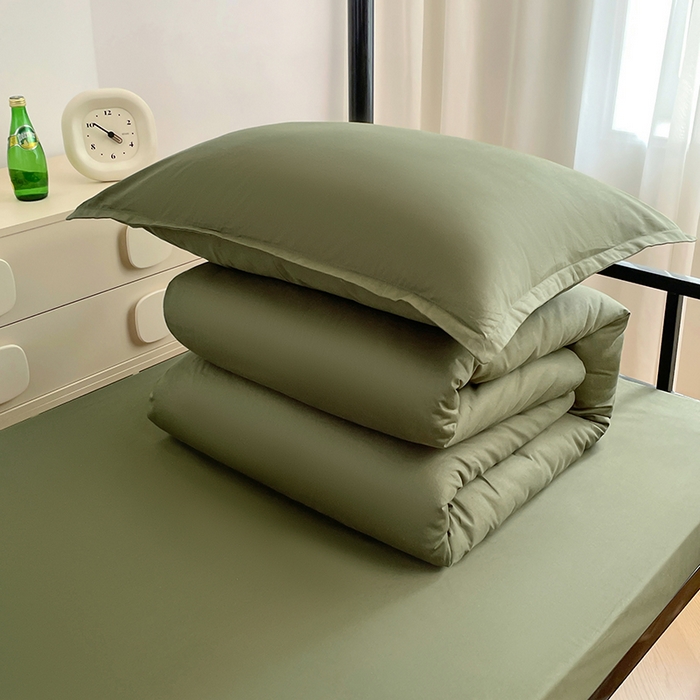 91家纺网 家纺一手货源 找家纺 锦润家纺 2025新款12868全棉纯棉学生宿舍上下铺三件套和六件套 军绿色