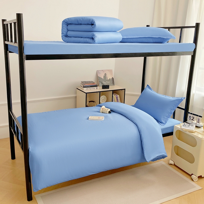 锦润家纺 2025新款12868全棉纯棉学生宿舍上下铺三件套和六件套 天空蓝