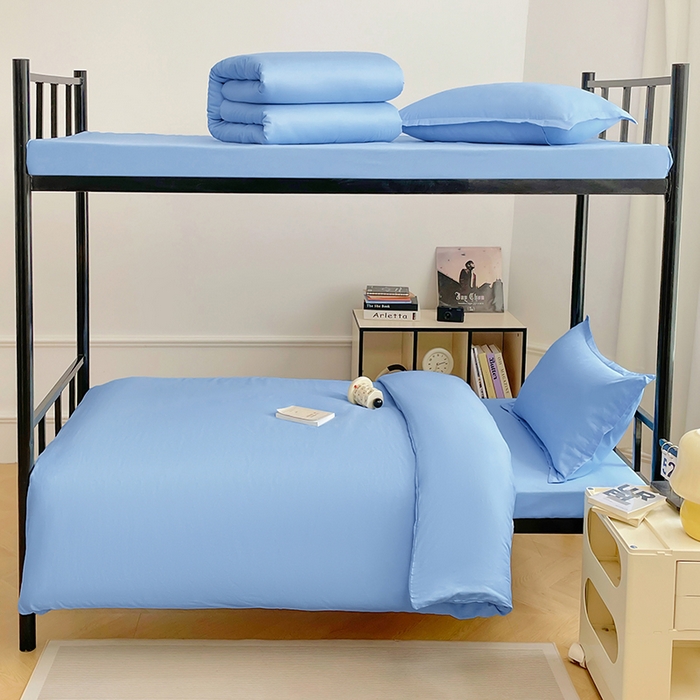 91家纺网 家纺一手货源 找家纺 锦润家纺 2025新款12868全棉纯棉学生宿舍上下铺三件套和六件套 天空蓝