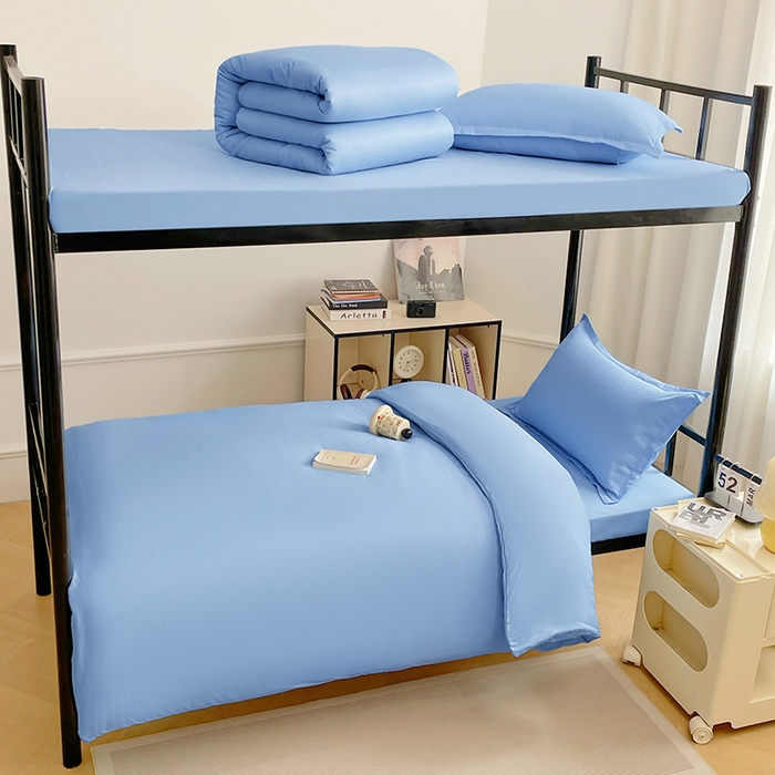 91家纺网 家纺一手货源 找家纺 锦润家纺 2025新款12868全棉纯棉学生宿舍上下铺三件套和六件套 天空蓝