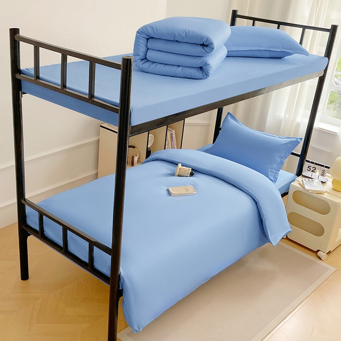 91家纺网 家纺一手货源 找家纺 锦润家纺 2025新款12868全棉纯棉学生宿舍上下铺三件套和六件套 天空蓝