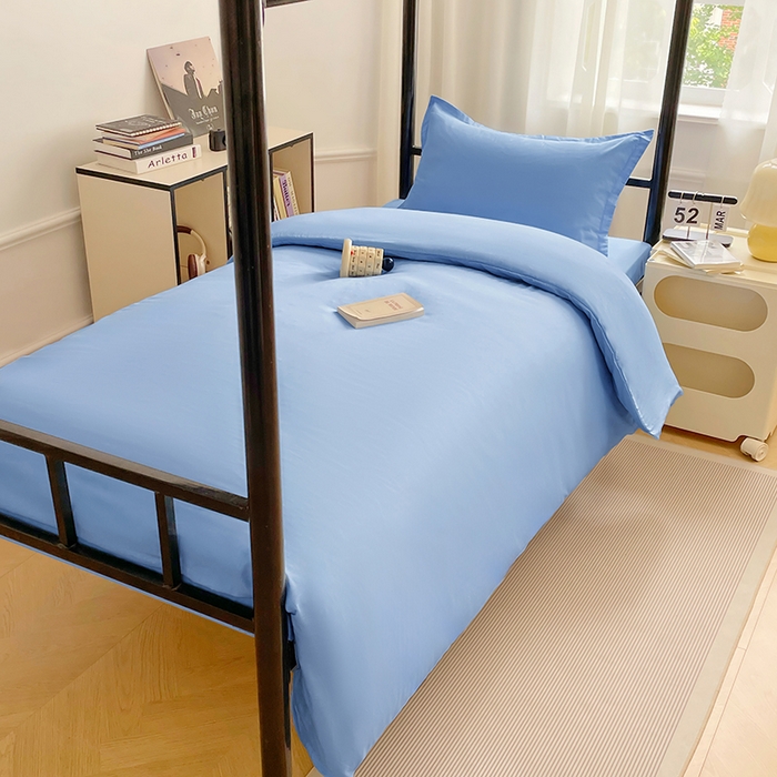 91家纺网 家纺一手货源 找家纺 锦润家纺 2025新款12868全棉纯棉学生宿舍上下铺三件套和六件套 天空蓝