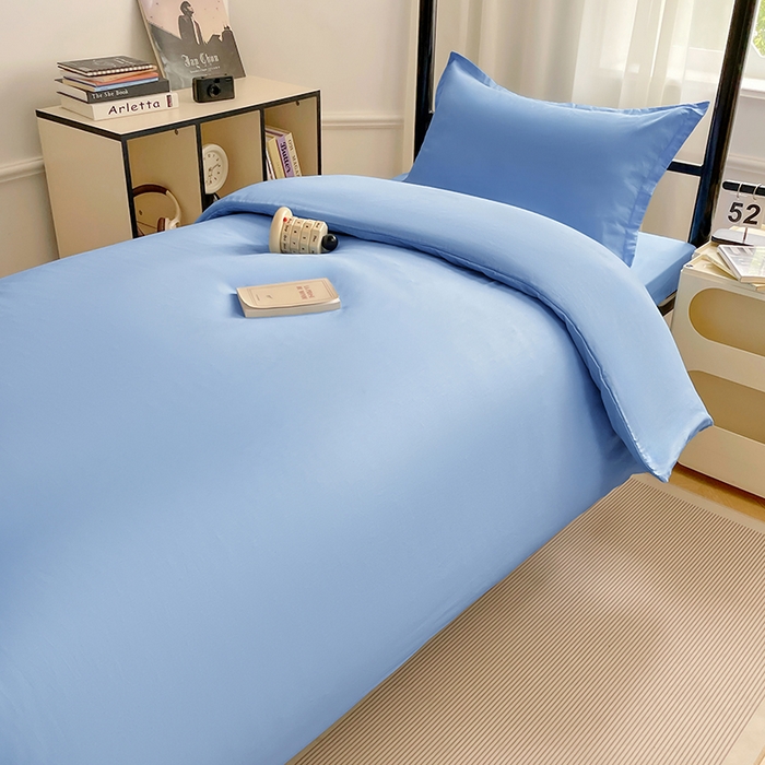 91家纺网 家纺一手货源 找家纺 锦润家纺 2025新款12868全棉纯棉学生宿舍上下铺三件套和六件套 天空蓝