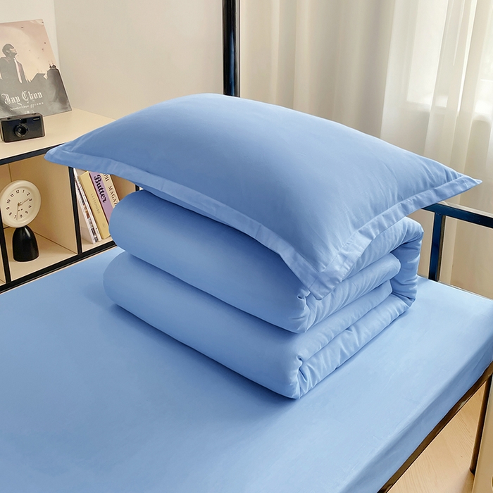 91家纺网 家纺一手货源 找家纺 锦润家纺 2025新款12868全棉纯棉学生宿舍上下铺三件套和六件套 天空蓝