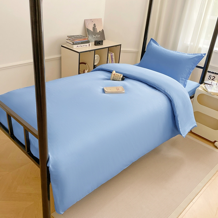 91家纺网 家纺一手货源 找家纺 锦润家纺 2025新款12868全棉纯棉学生宿舍上下铺三件套和六件套 天空蓝