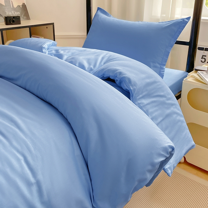 91家纺网 家纺一手货源 找家纺 锦润家纺 2025新款12868全棉纯棉学生宿舍上下铺三件套和六件套 天空蓝