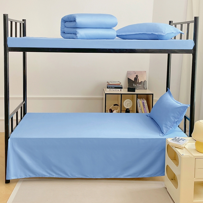 91家纺网 家纺一手货源 找家纺 锦润家纺 2025新款12868全棉纯棉学生宿舍上下铺三件套和六件套 天空蓝