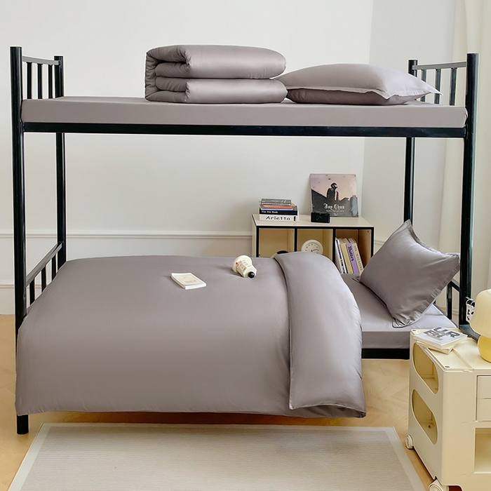 91家纺网 家纺一手货源 找家纺 锦润家纺 2025新款12868全棉纯棉学生宿舍上下铺三件套和六件套 银灰色