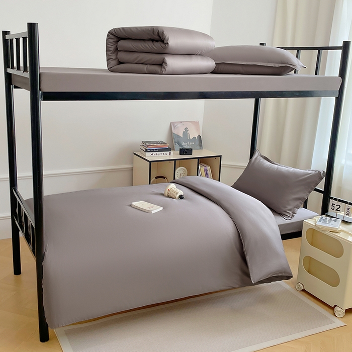 91家纺网 家纺一手货源 找家纺 锦润家纺 2025新款12868全棉纯棉学生宿舍上下铺三件套和六件套 银灰色