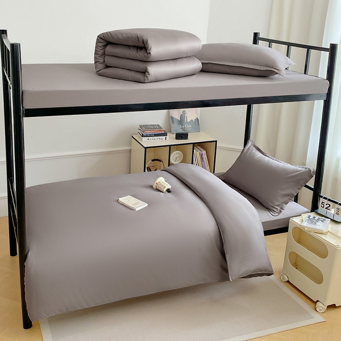 91家纺网 家纺一手货源 找家纺 锦润家纺 2025新款12868全棉纯棉学生宿舍上下铺三件套和六件套 银灰色