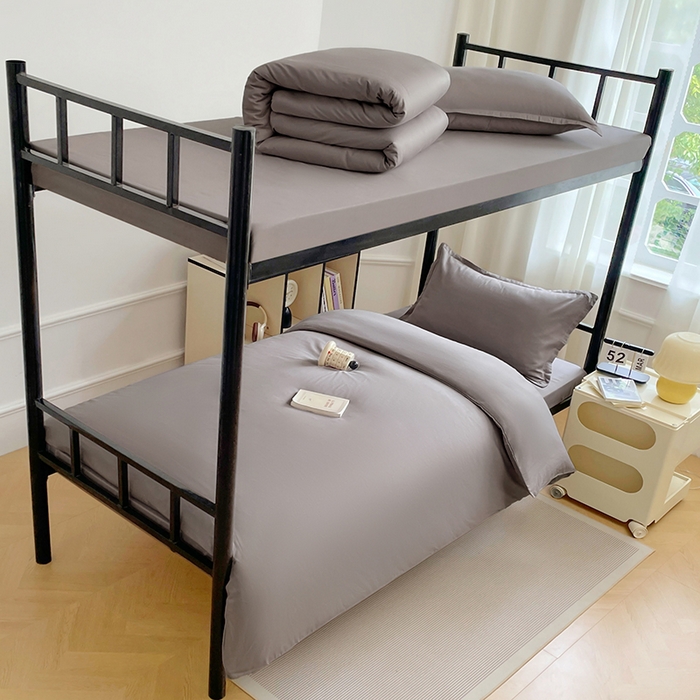 91家纺网 家纺一手货源 找家纺 锦润家纺 2025新款12868全棉纯棉学生宿舍上下铺三件套和六件套 银灰色