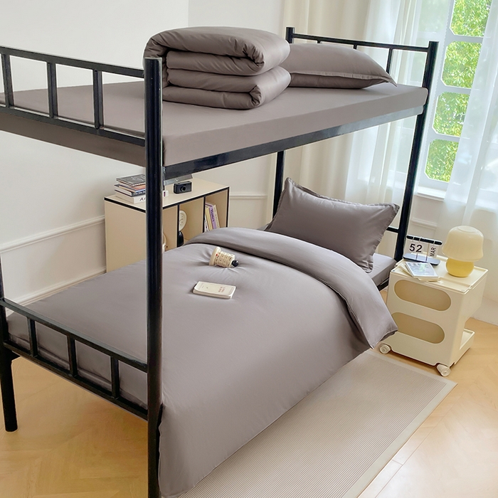 91家纺网 家纺一手货源 找家纺 锦润家纺 2025新款12868全棉纯棉学生宿舍上下铺三件套和六件套 银灰色