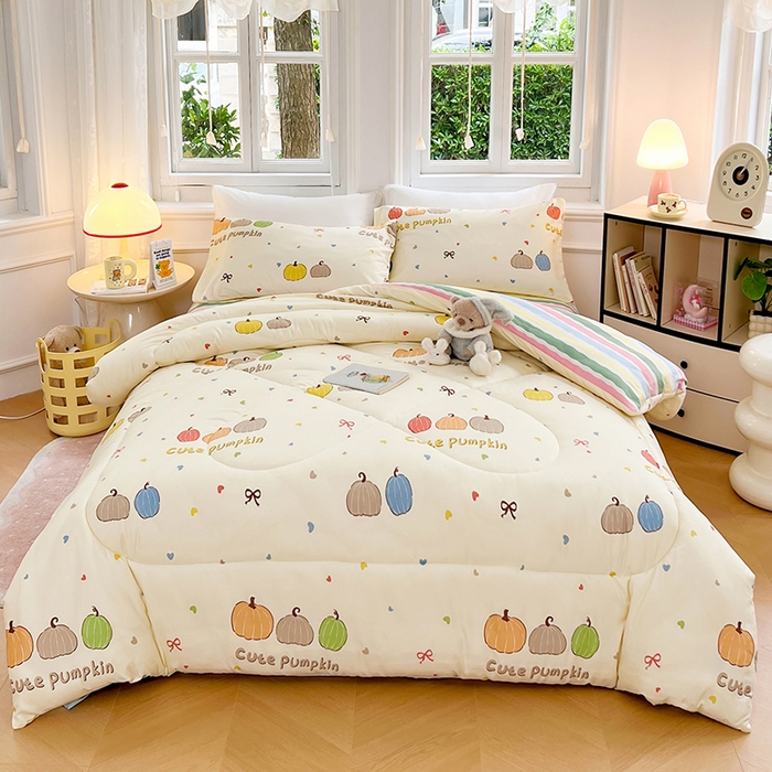 91家纺网 家纺一手货源 找家纺 VIP被业 2025新款冬被学生宿舍印花冬被上下铺多套件 南瓜派