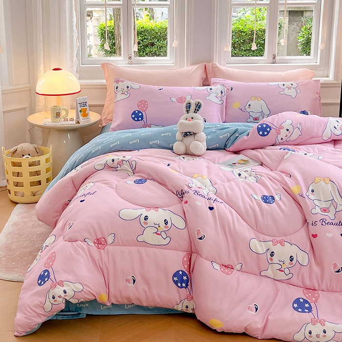 91家纺网 家纺一手货源 找家纺 VIP被业 2025新款冬被学生宿舍印花冬被上下铺多套件 大耳朵