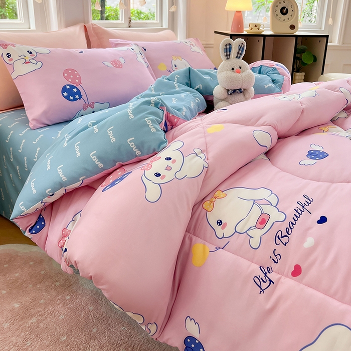 91家纺网 家纺一手货源 找家纺 VIP被业 2025新款冬被学生宿舍印花冬被上下铺多套件 大耳朵