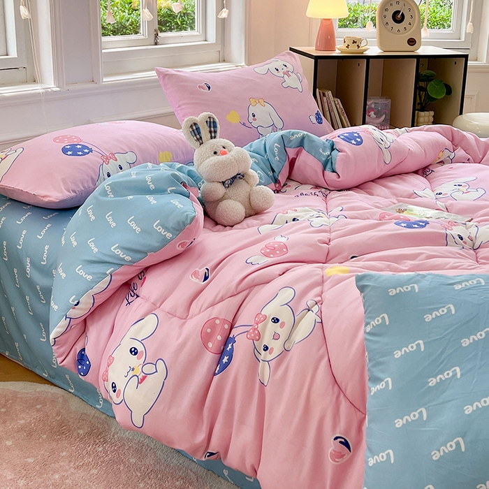 91家纺网 家纺一手货源 找家纺 VIP被业 2025新款冬被学生宿舍印花冬被上下铺多套件 大耳朵