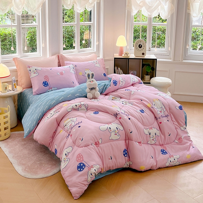 91家纺网 家纺一手货源 找家纺 VIP被业 2025新款冬被学生宿舍印花冬被上下铺多套件 大耳朵