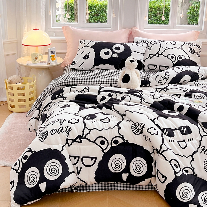 91家纺网 家纺一手货源 找家纺 VIP被业 2025新款冬被学生宿舍印花冬被上下铺多套件 精灵