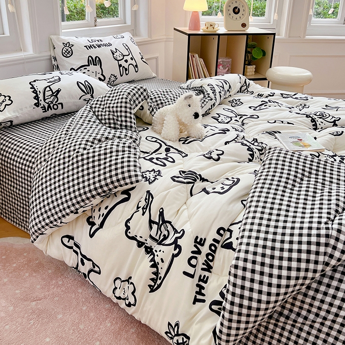 91家纺网 家纺一手货源 找家纺 VIP被业 2025新款冬被学生宿舍印花冬被上下铺多套件 恐龙抗狼