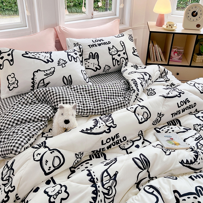 91家纺网 家纺一手货源 找家纺 VIP被业 2025新款冬被学生宿舍印花冬被上下铺多套件 恐龙抗狼