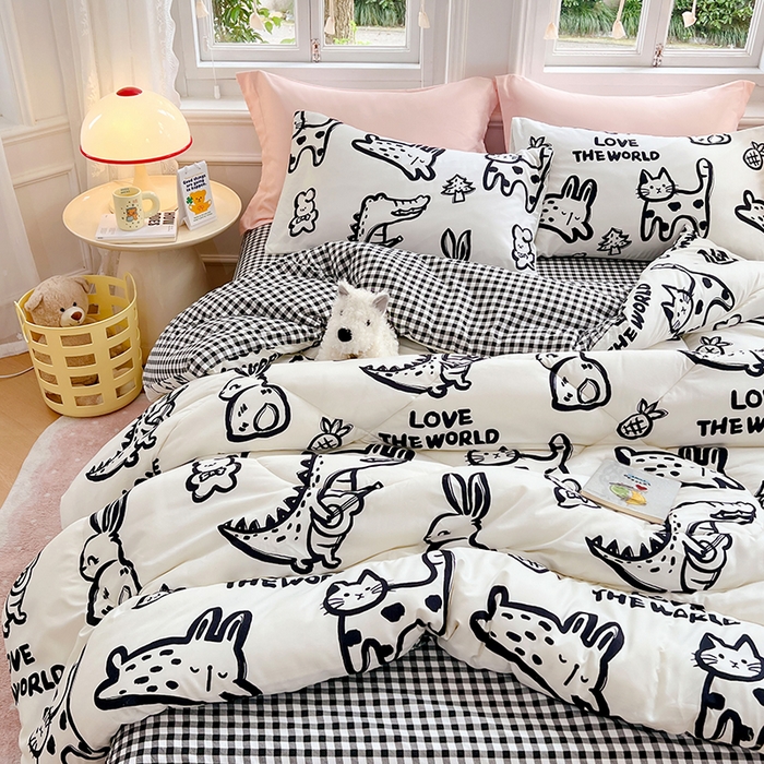 91家纺网 家纺一手货源 找家纺 VIP被业 2025新款冬被学生宿舍印花冬被上下铺多套件 恐龙抗狼