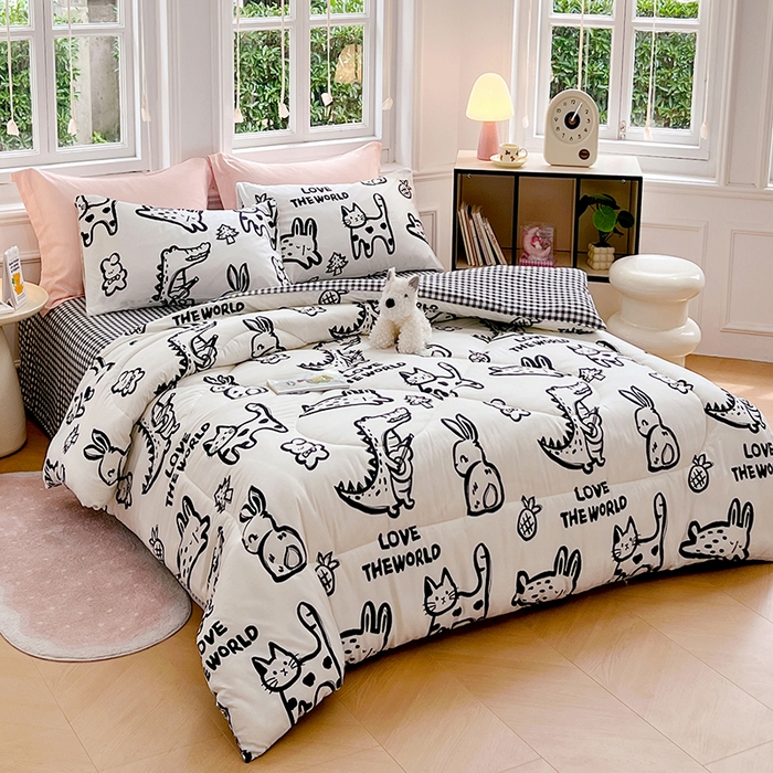 91家纺网 家纺一手货源 找家纺 VIP被业 2025新款冬被学生宿舍印花冬被上下铺多套件 恐龙抗狼