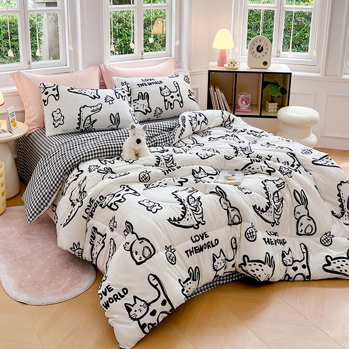 91家纺网 家纺一手货源 找家纺 VIP被业 2025新款冬被学生宿舍印花冬被上下铺多套件 恐龙抗狼