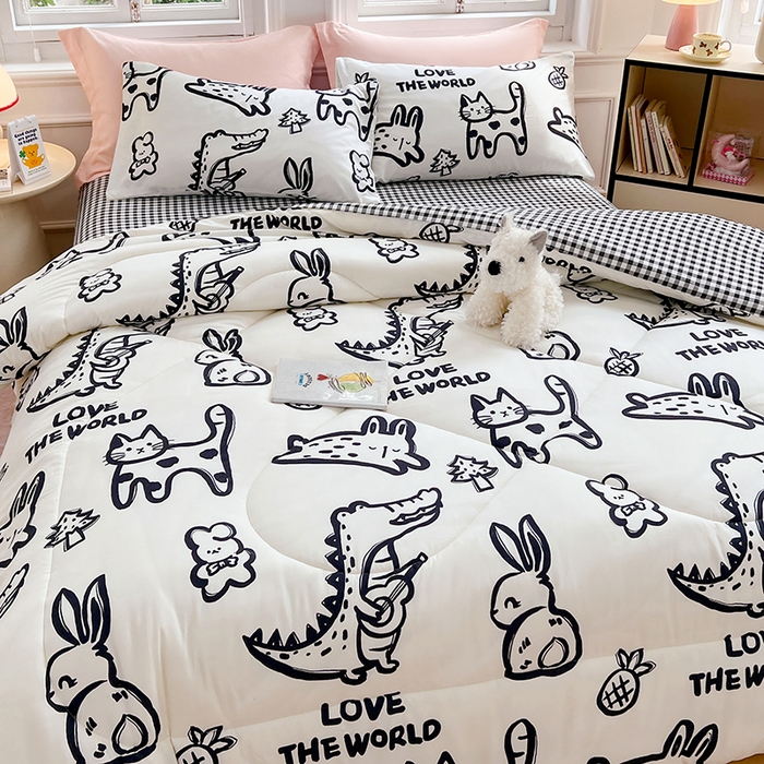 91家纺网 家纺一手货源 找家纺 VIP被业 2025新款冬被学生宿舍印花冬被上下铺多套件 恐龙抗狼