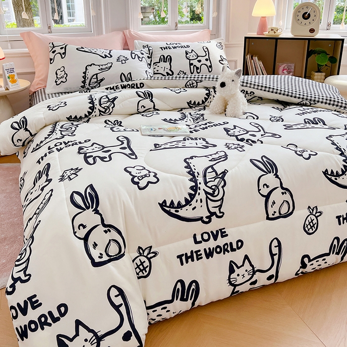 91家纺网 家纺一手货源 找家纺 VIP被业 2025新款冬被学生宿舍印花冬被上下铺多套件 恐龙抗狼