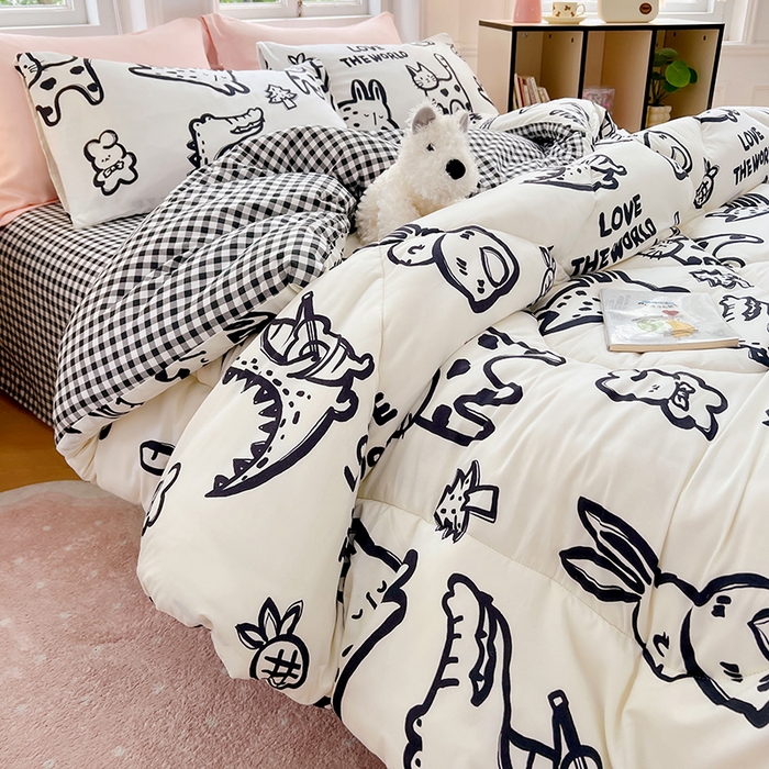 91家纺网 家纺一手货源 找家纺 VIP被业 2025新款冬被学生宿舍印花冬被上下铺多套件 恐龙抗狼